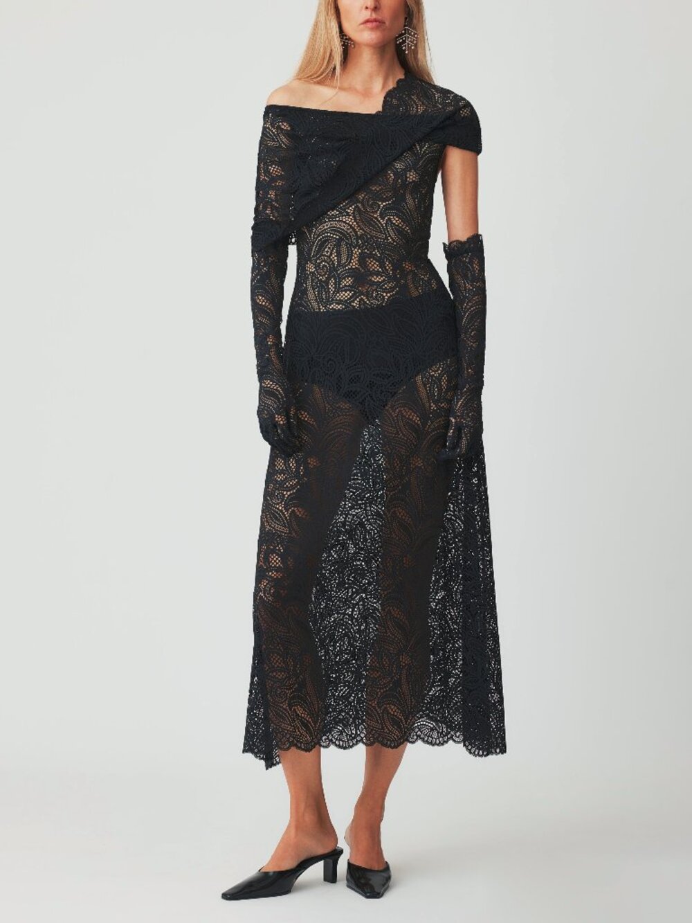 Beaufille Lotta Black Lace Off-Shoulder Maxi Dress